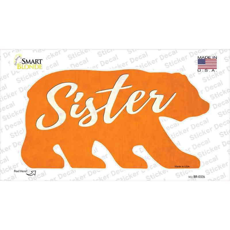 BR-033s-M Sister Orange Novelty Bear Sticker Decal, Medium