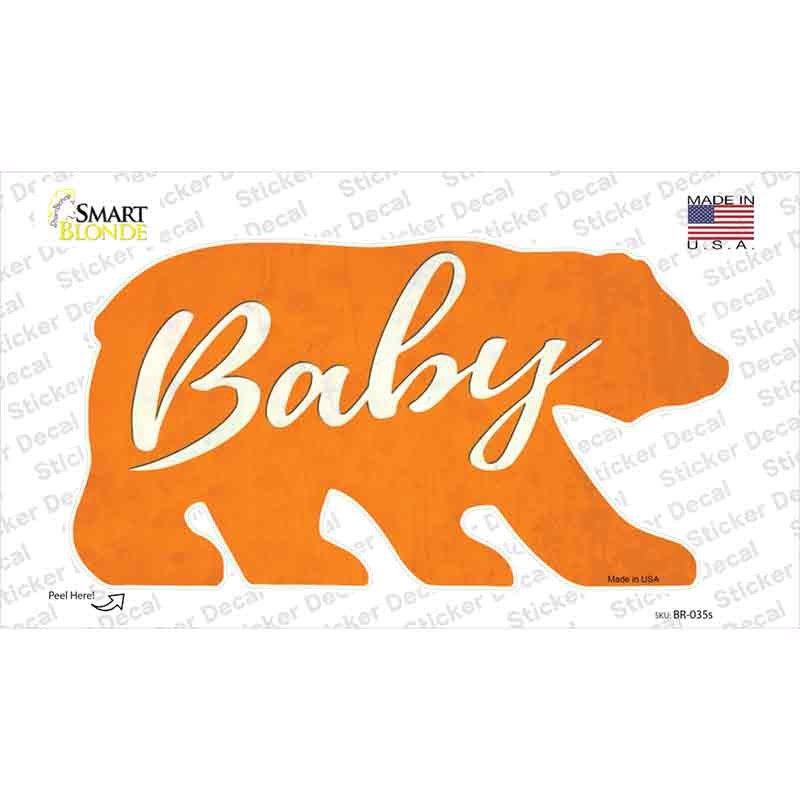 BR-035s-M Baby Orange Novelty Bear Sticker Decal, Medium