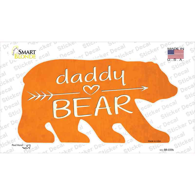 BR-039s-M Daddy Arrow Orange Novelty Bear Sticker Decal, Medium