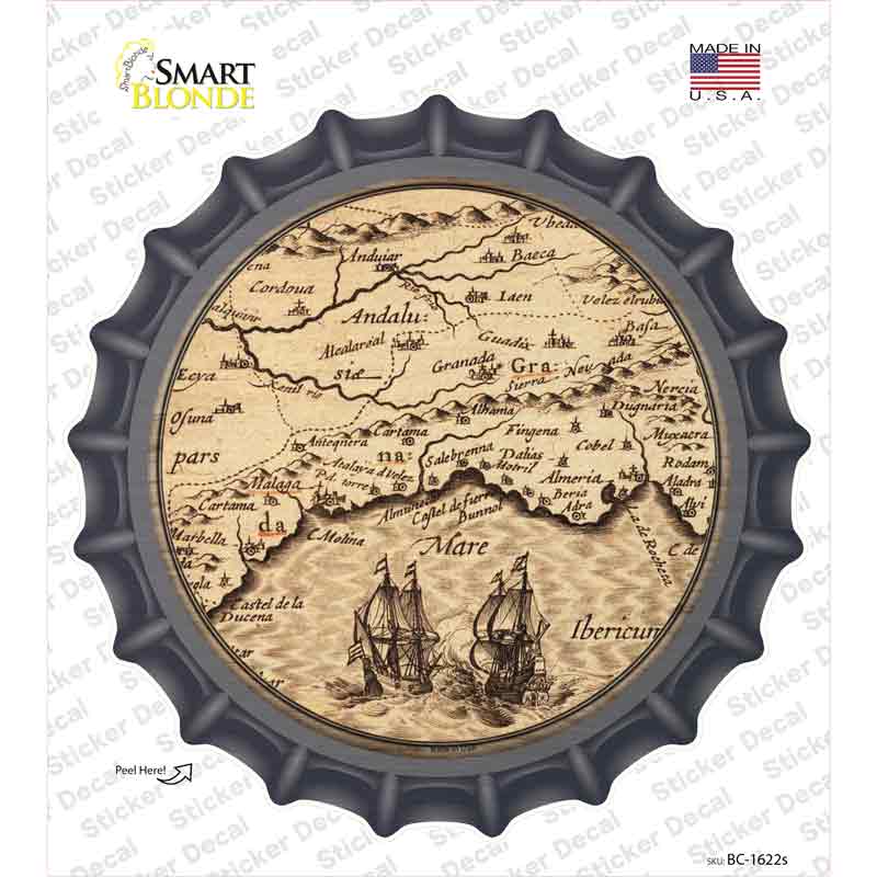 BC-1622s-M Southern Spain Map Novelty Bottle Cap Sticker Decal, Medium