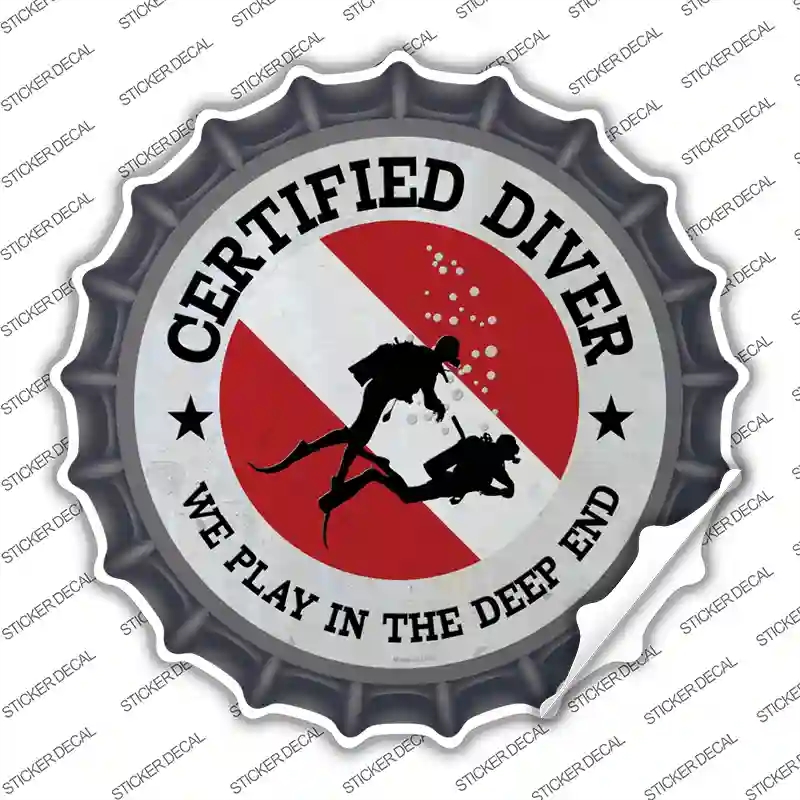 BC-1660s-L Certified Diver Deep End Novelty Bottle Cap Sticker Decal, Large