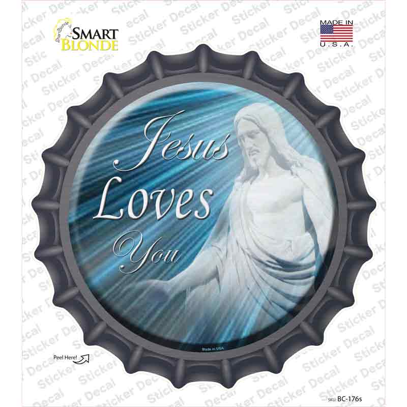 BC-176s-M Jesus Loves You Novelty Bottle Cap Sticker Decal, Medium