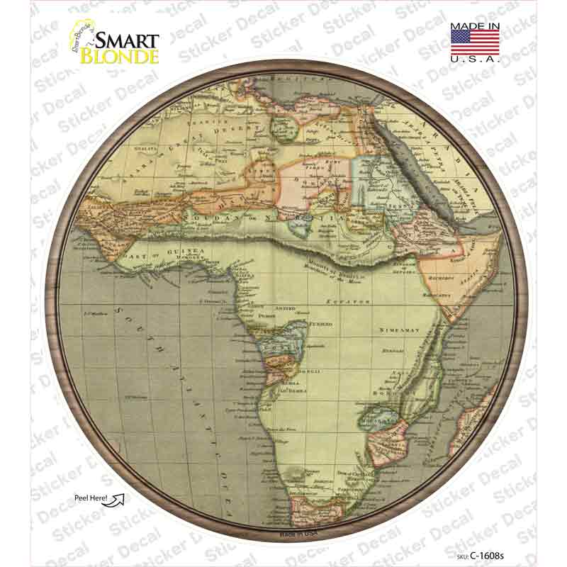 C-1608s-M Africa Map Novelty Circle Sticker Decal, Medium