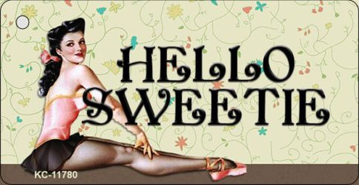 KC-11780 1.5 x 3 in. Hello Sweetie Vintage Pinup Novelty Metal Key Chain