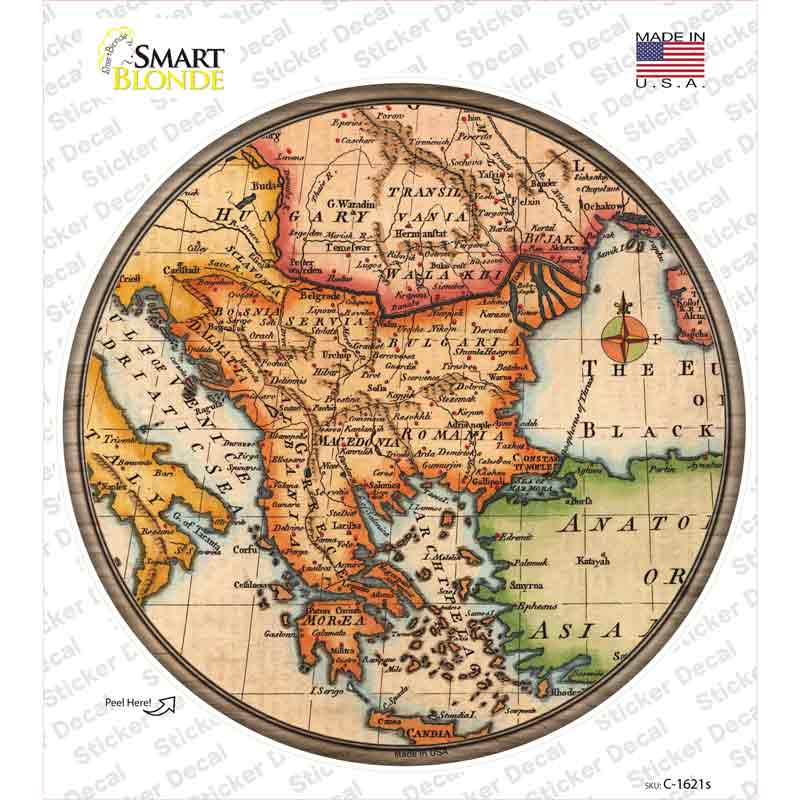 C-1621s-M Former Yugoslavia Map Novelty Circle Sticker Decal, Medium