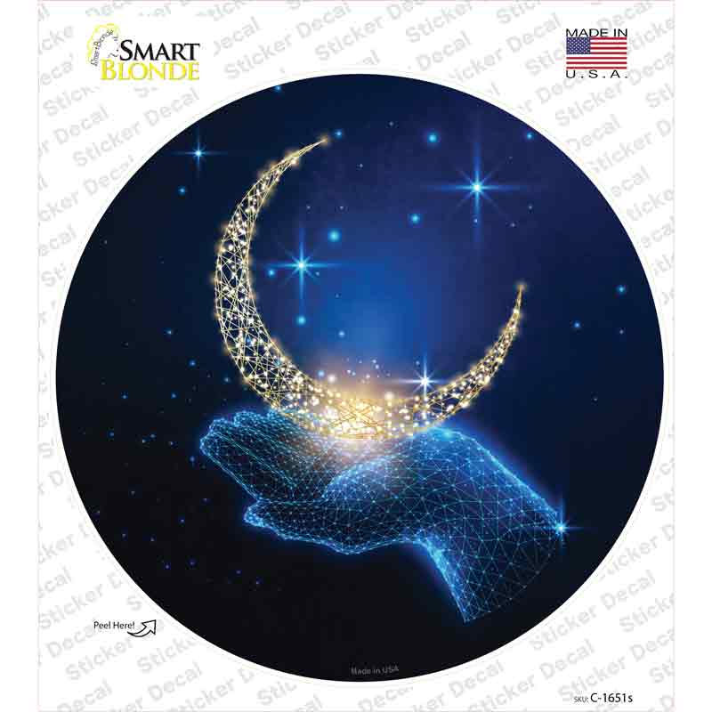 C-1651s-M Moon in Hand Novelty Circle Sticker Decal, Medium