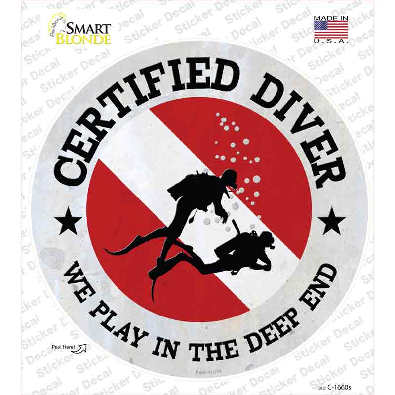 C-1660s-M Certified Diver Deep End Novelty Circle Sticker Decal, Medium