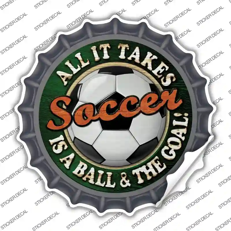 BC-663s-S Soccer Novelty Bottle Cap Sticker Decal, Small