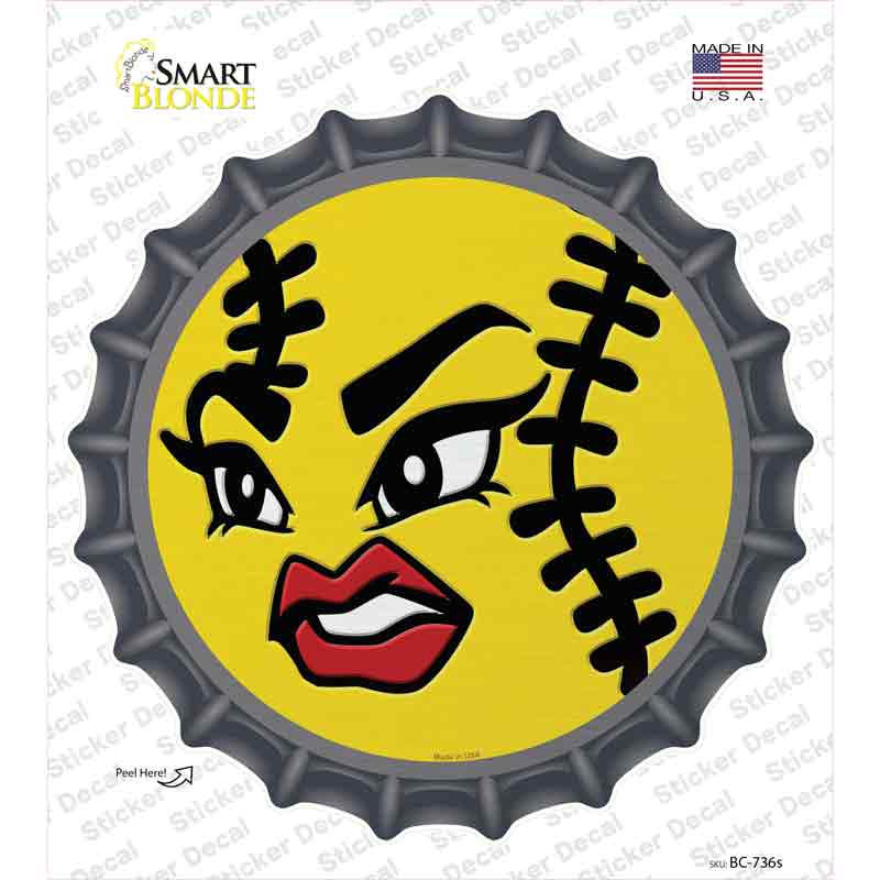 BC-736s-M Angry Softball Novelty Bottle Cap Sticker Decal, Medium