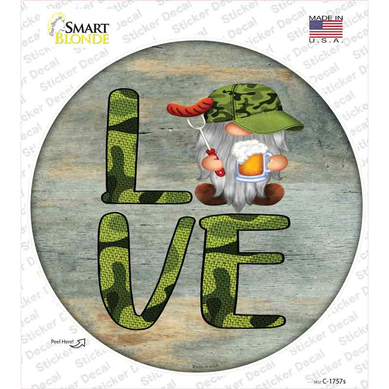 C-1757s-M Camo Love Grilling Gnome Novelty Circle Sticker Decal, Medium