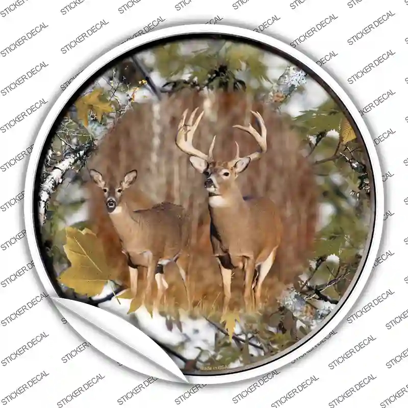 C-571s-XL Deer on Camo Novelty Circle Sticker Decal, Extra Large