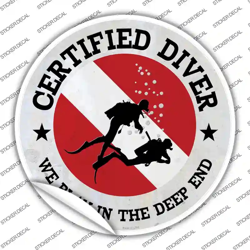C-1660s-XL Certified Diver Deep End Novelty Circle Sticker Decal, Extra Large
