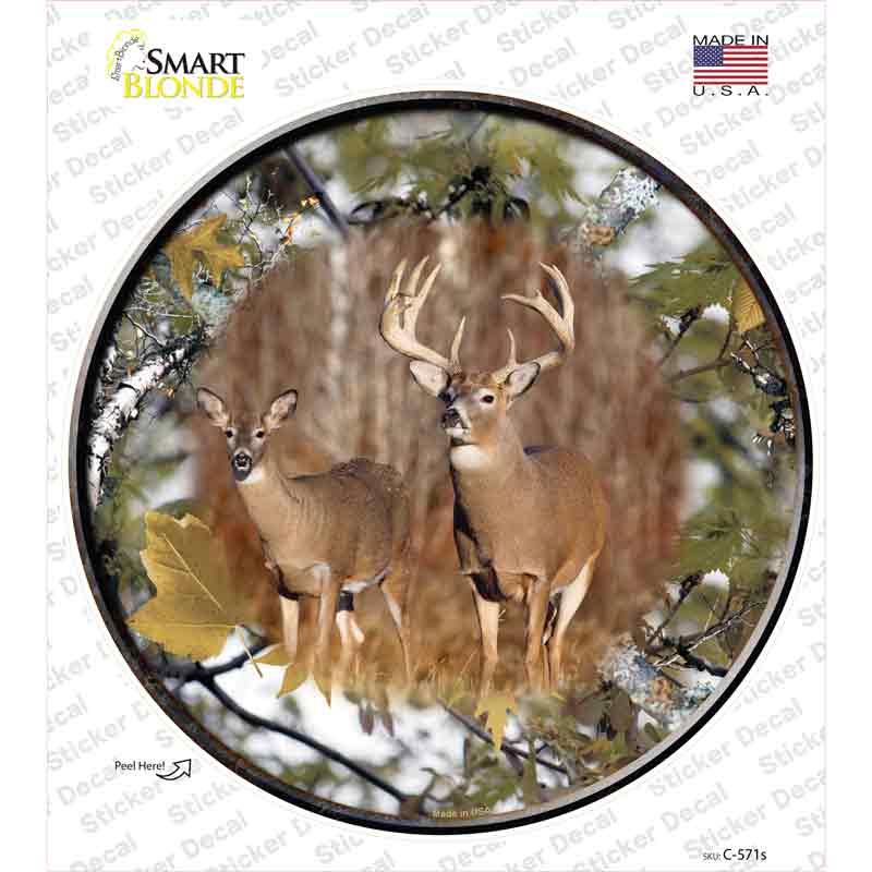 C-571s-M Deer on Camo Novelty Circle Sticker Decal, Medium