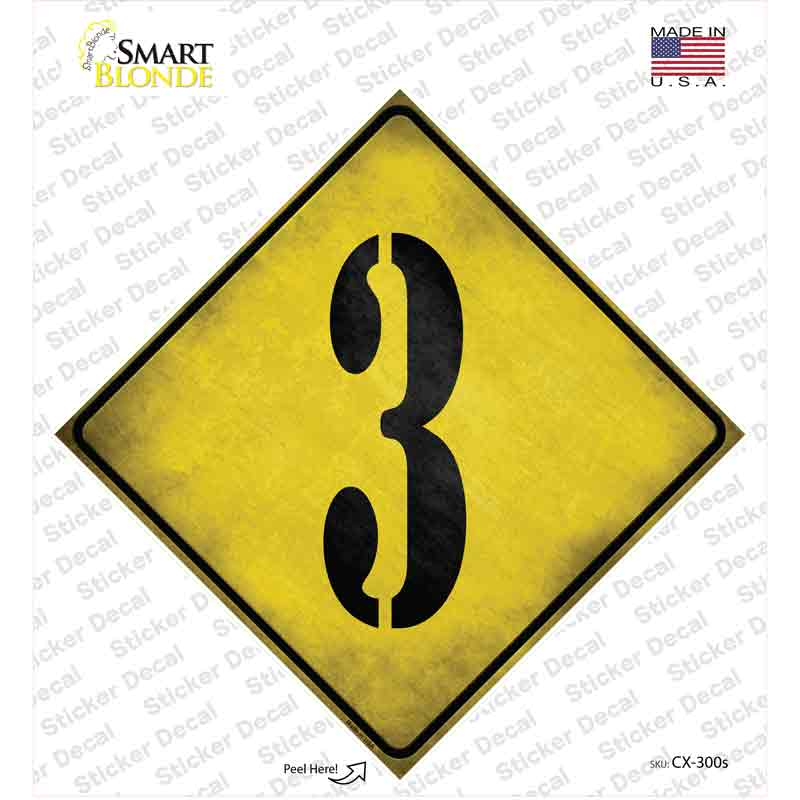 CX-300s-M Number 3 Xing Novelty Diamond Sticker Decal, Medium