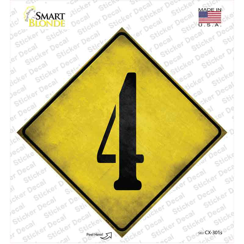 CX-301s-M Number 4 Xing Novelty Diamond Sticker Decal, Medium