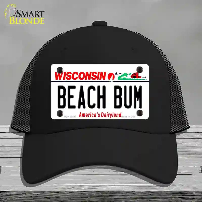 HAT01-MLP-10627 Beach Bum Wisconsin Novelty License Plate Hat, Mesh - Black