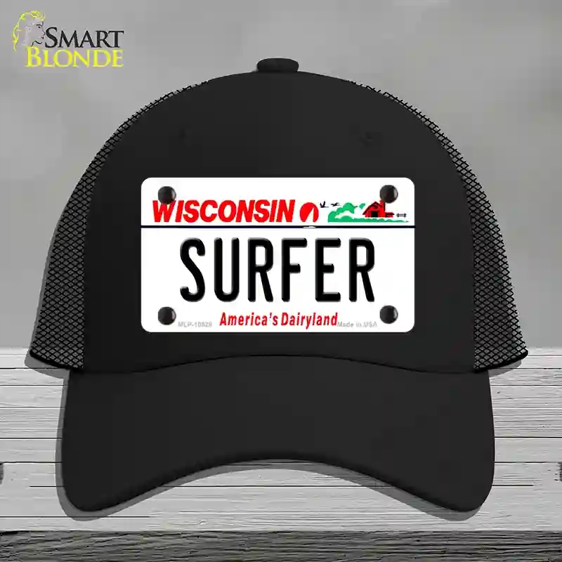 HAT01-MLP-10628 Surfer Wisconsin Novelty License Plate Hat, Mesh - Black