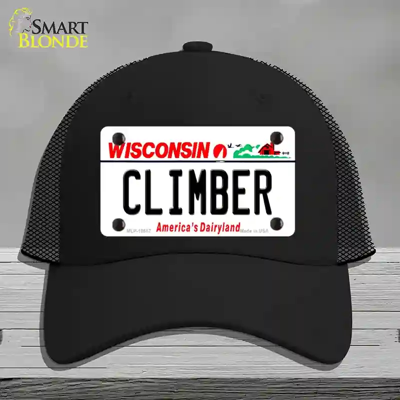 HAT01-MLP-10657 Climber Wisconsin Novelty License Plate Hat, Mesh - Black