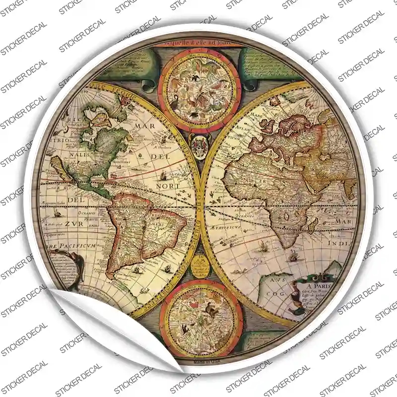 C-1610s-XL World Hemispheres Map Novelty Circle Sticker Decal, Extra Large