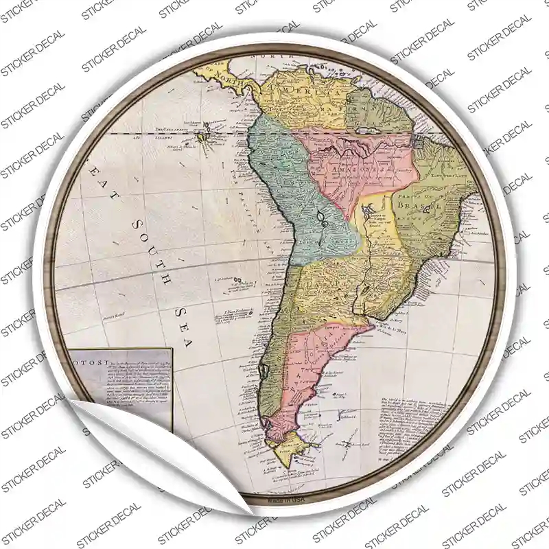 C-1613s-XL South America Map Novelty Circle Sticker Decal, Extra Large