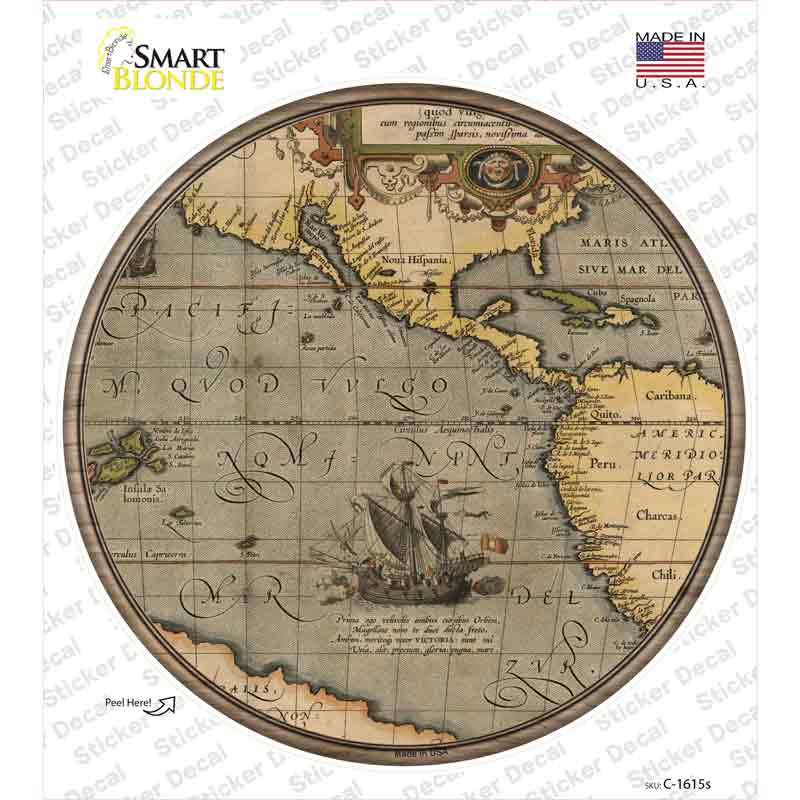 C-1615s-M Pacific Ocean Map Novelty Circle Sticker Decal, Medium