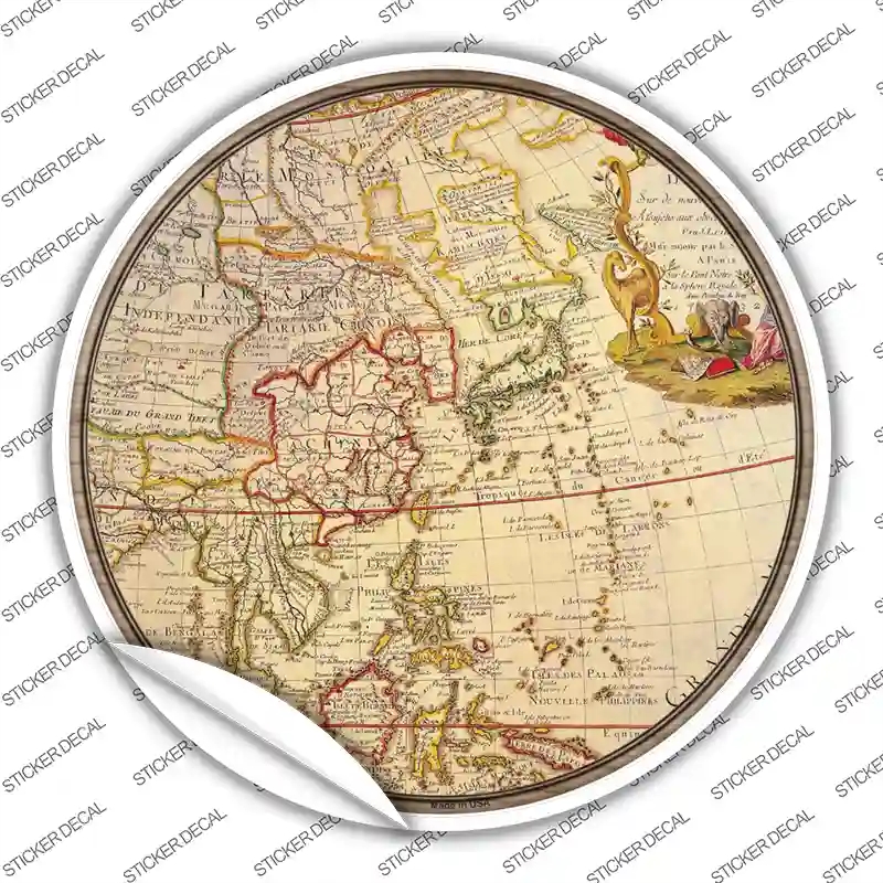 C-1617s-S East Asia Map Novelty Circle Sticker Decal, Small
