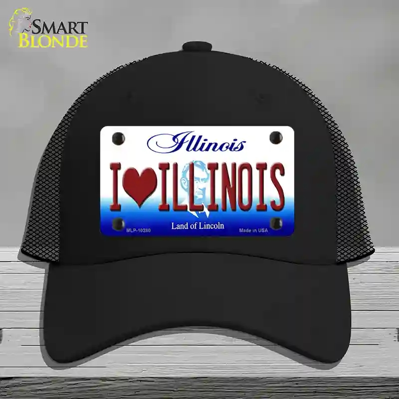 HAT01-MLP-10280 I Love Illinois Novelty License Plate Hat, Mesh - Black