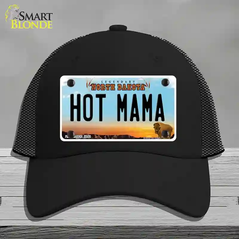 HAT01-MLP-10717 Hot Mama North Dakota Novelty License Plate Hat, Mesh - Black