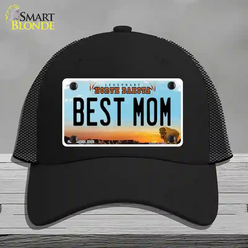 HAT01-MLP-10731 Best Mom North Dakota Novelty License Plate Hat, Mesh - Black