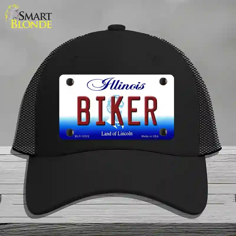 HAT01-MLP-10322 Biker Illinois Novelty License Plate Hat, Mesh - Black