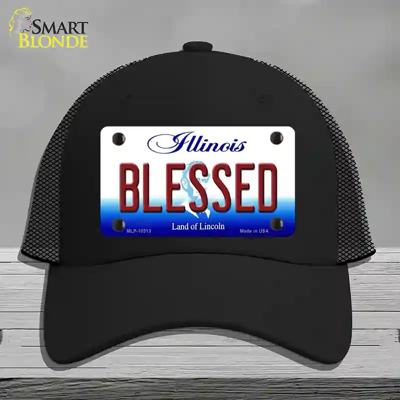 HAT01-MLP-10313 Blessed Illinois Novelty License Plate Hat, Mesh - Black