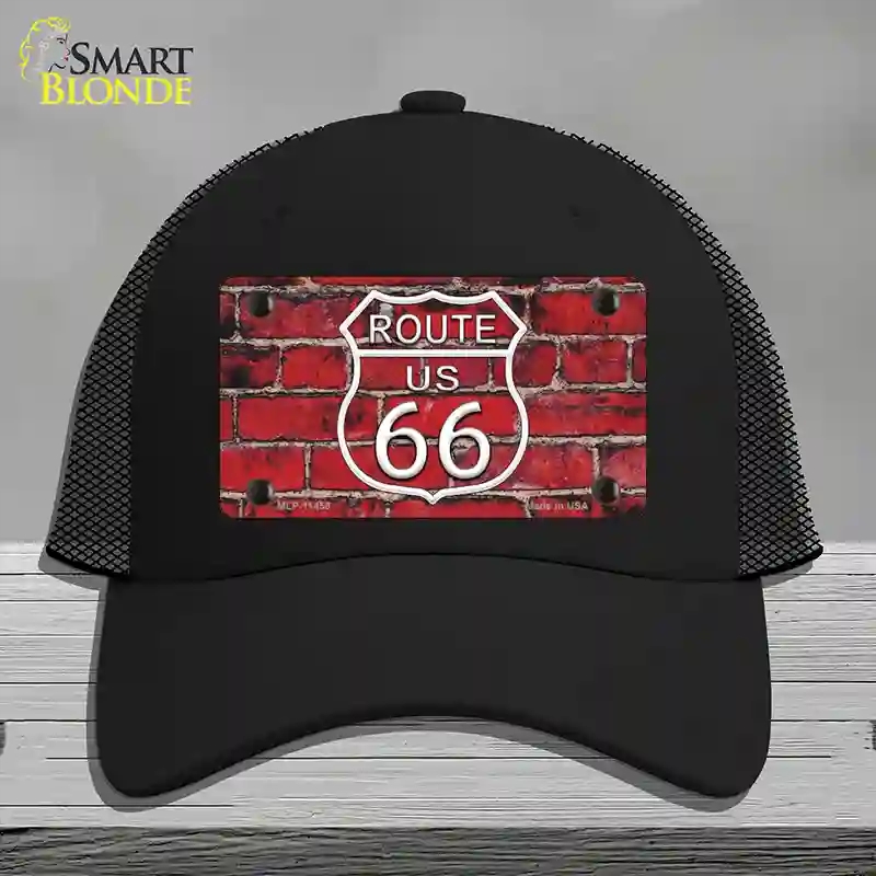 HAT01-MLP-11458 Route 66 Red Brick Wall Novelty License Plate Hat, Mesh - Black