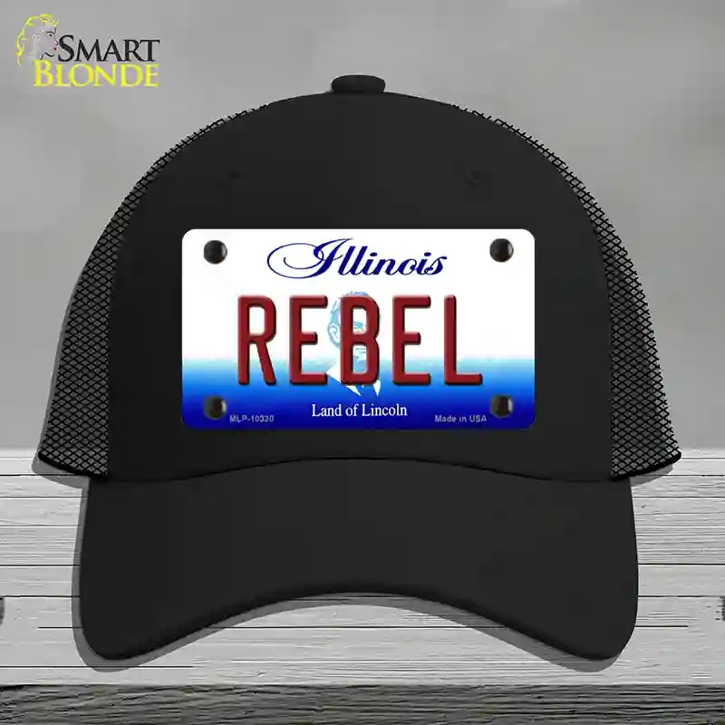 HAT01-MLP-10320 Rebel Illinois Novelty License Plate Hat, Mesh - Black