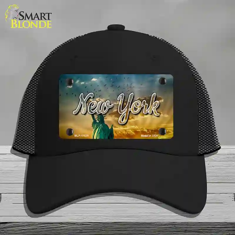 HAT01-MLP-11620   York Lady Liberty Skyline State Novelty License Plate Hat, Mesh - Black