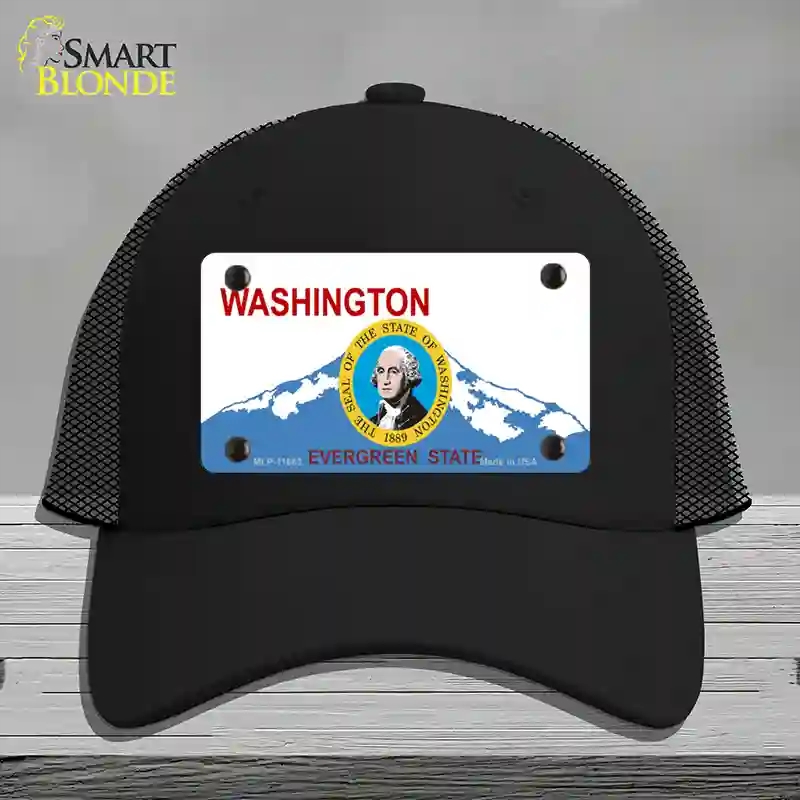 HAT01-MLP-11683 Washington Seal & State Novelty License Plate Hat, Mesh - Black