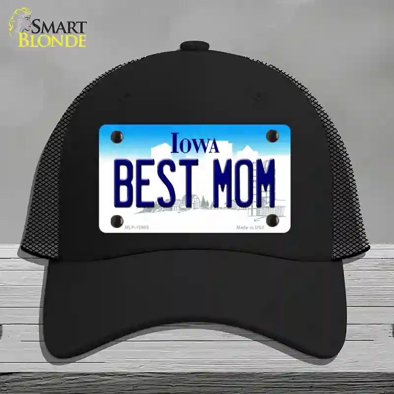 HAT01-MLP-10969 Best Mom Iowa Novelty License Plate Hat, Mesh - Black