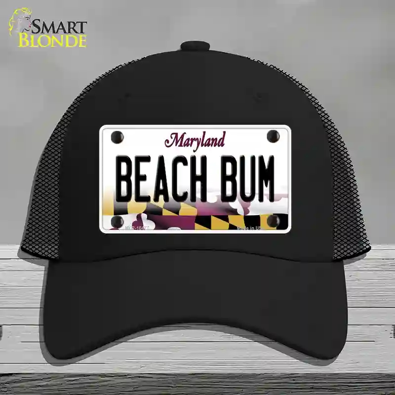 HAT01-MLP-10477 Beach Bum Maryland Novelty License Plate Hat, Mesh - Black