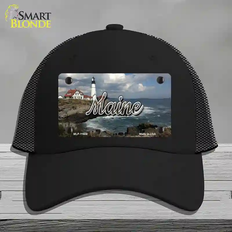 HAT01-MLP-11604 Maine Lighthouse Beach State Novelty License Plate Hat, Mesh - Black