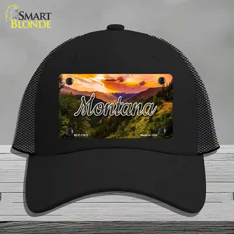 HAT01-MLP-11612 Montana Forest Sunset State Novelty License Plate Hat, Mesh - Black