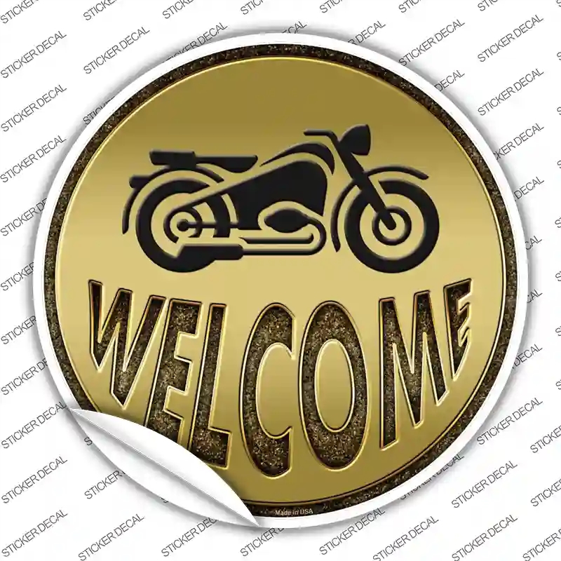 C-634s-S Welcome with Motorcycle Novelty Circle Sticker Decal, Small