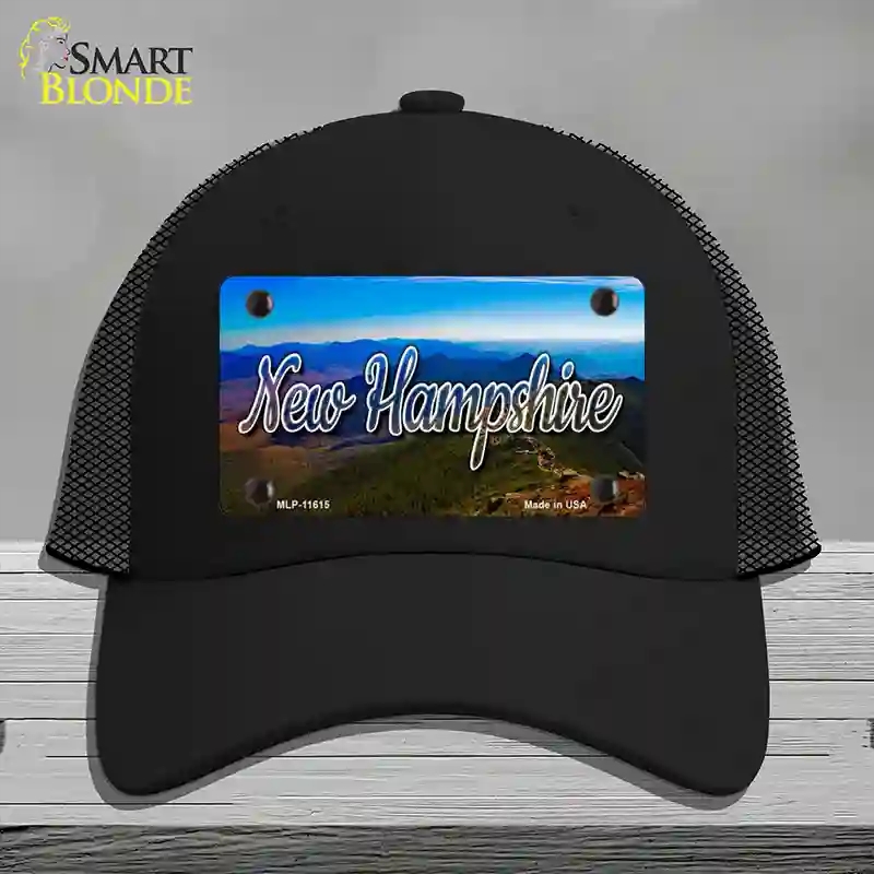 HAT01-MLP-11615   Hampshire Mountain Range State Novelty License Plate Hat, Mesh - Black