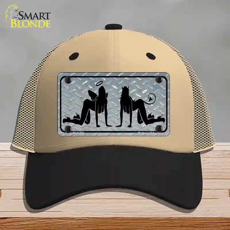 HAT02-MLP-061 Angel & Devil Novelty License Plate Hat, Mesh - Khaki & Black