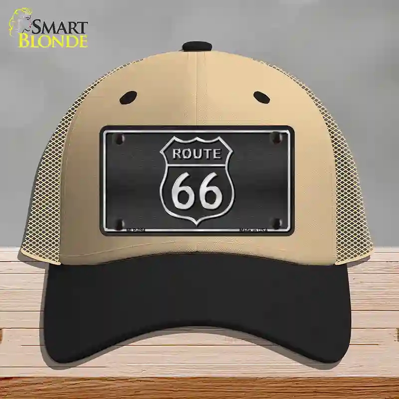 HAT02-MLP-094 Route 66 Shield Novelty License Plate Hat, Mesh - Khaki & Black