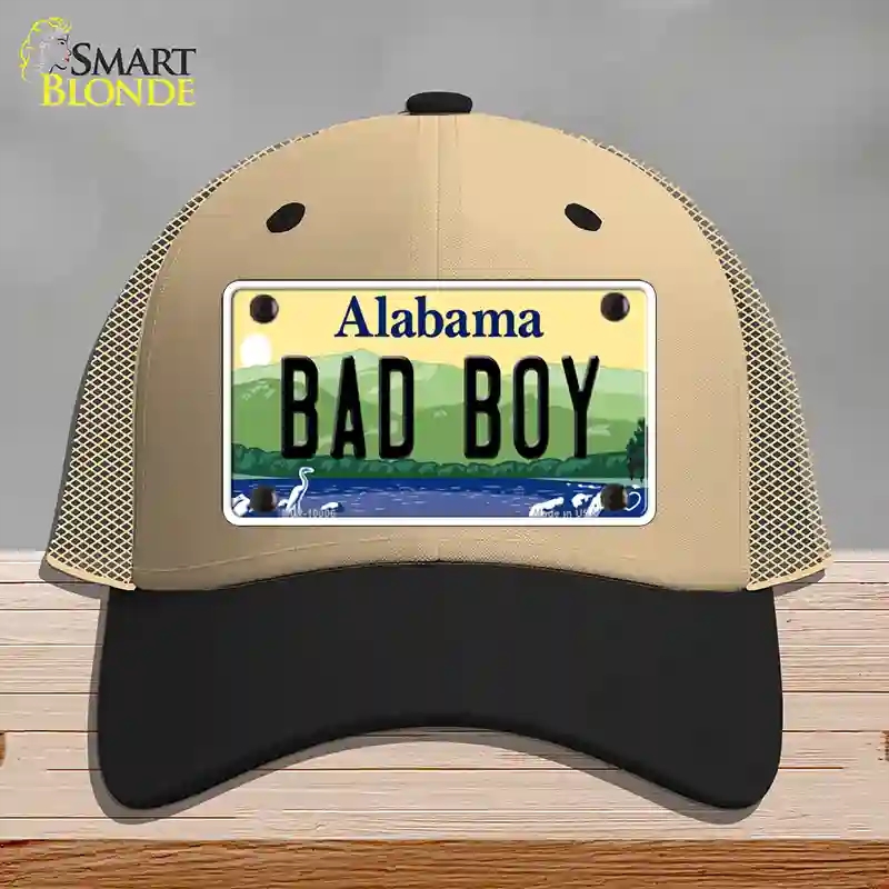 HAT02-MLP-10006 Bad Boy Alabama Novelty License Plate Hat, Mesh - Khaki & Black