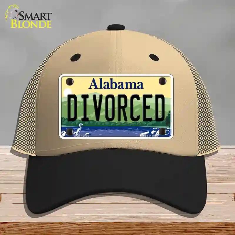 HAT02-MLP-10024 Divorced Alabama Novelty License Plate Hat, Mesh - Khaki & Black