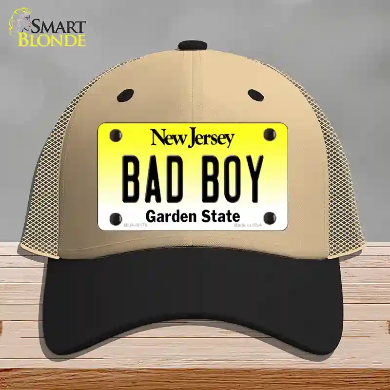 HAT02-MLP-10178 Bad Boy   Jersey Novelty License Plate Hat, Mesh - Khaki & Black