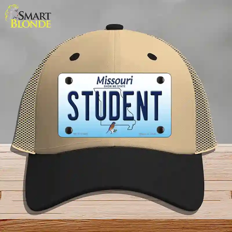 HAT02-MLP-10258 Student Missouri Novelty License Plate Hat, Mesh - Khaki & Black