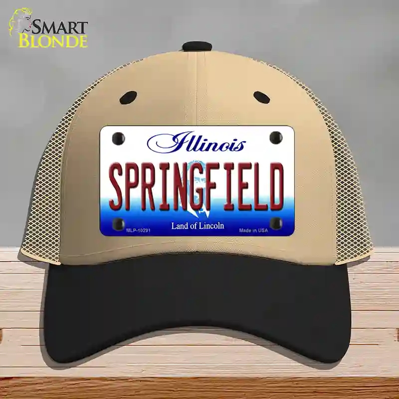 HAT02-MLP-10291 Springfield Illinois Novelty License Plate Hat, Mesh - Khaki & Black