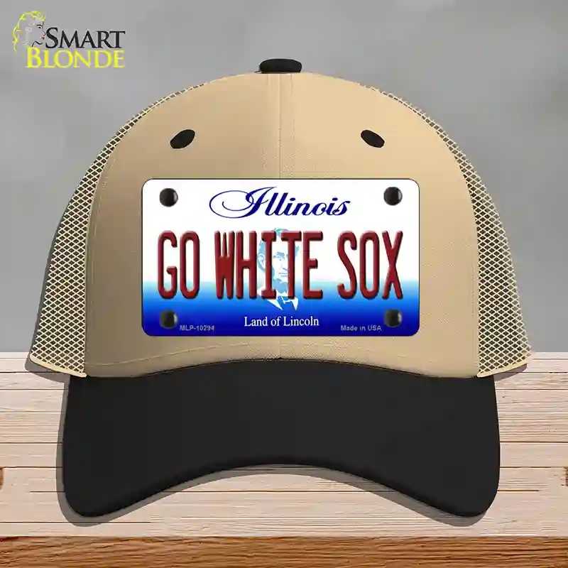 HAT02-MLP-10294 Go White Sox Illinois Novelty License Plate Hat, Mesh - Khaki & Black