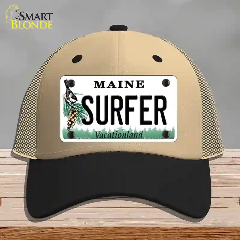 HAT02-MLP-10399 Surfer Maine Novelty License Plate Hat, Mesh - Khaki & Black